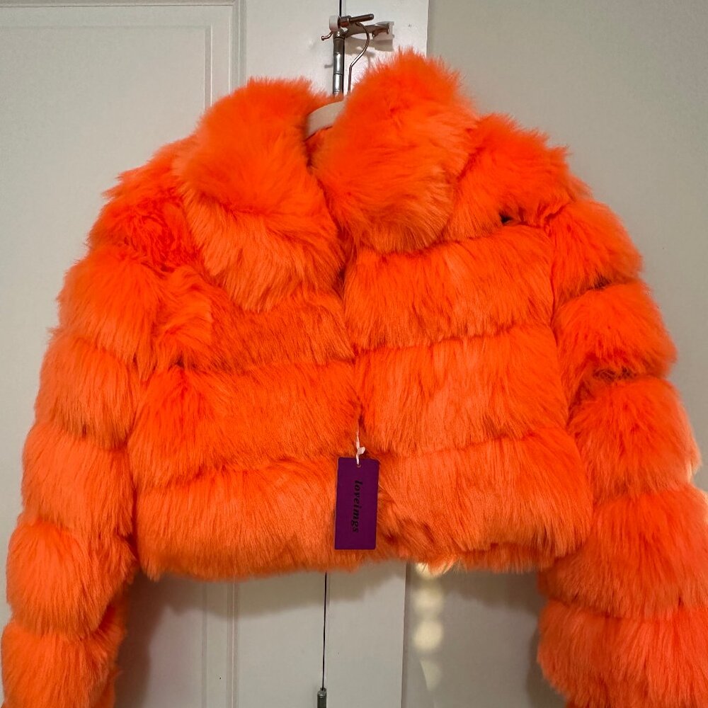 Loveimgs Women's Fluffy Faux Fur Coat Cropped Jacket Puffer (SIZE S)